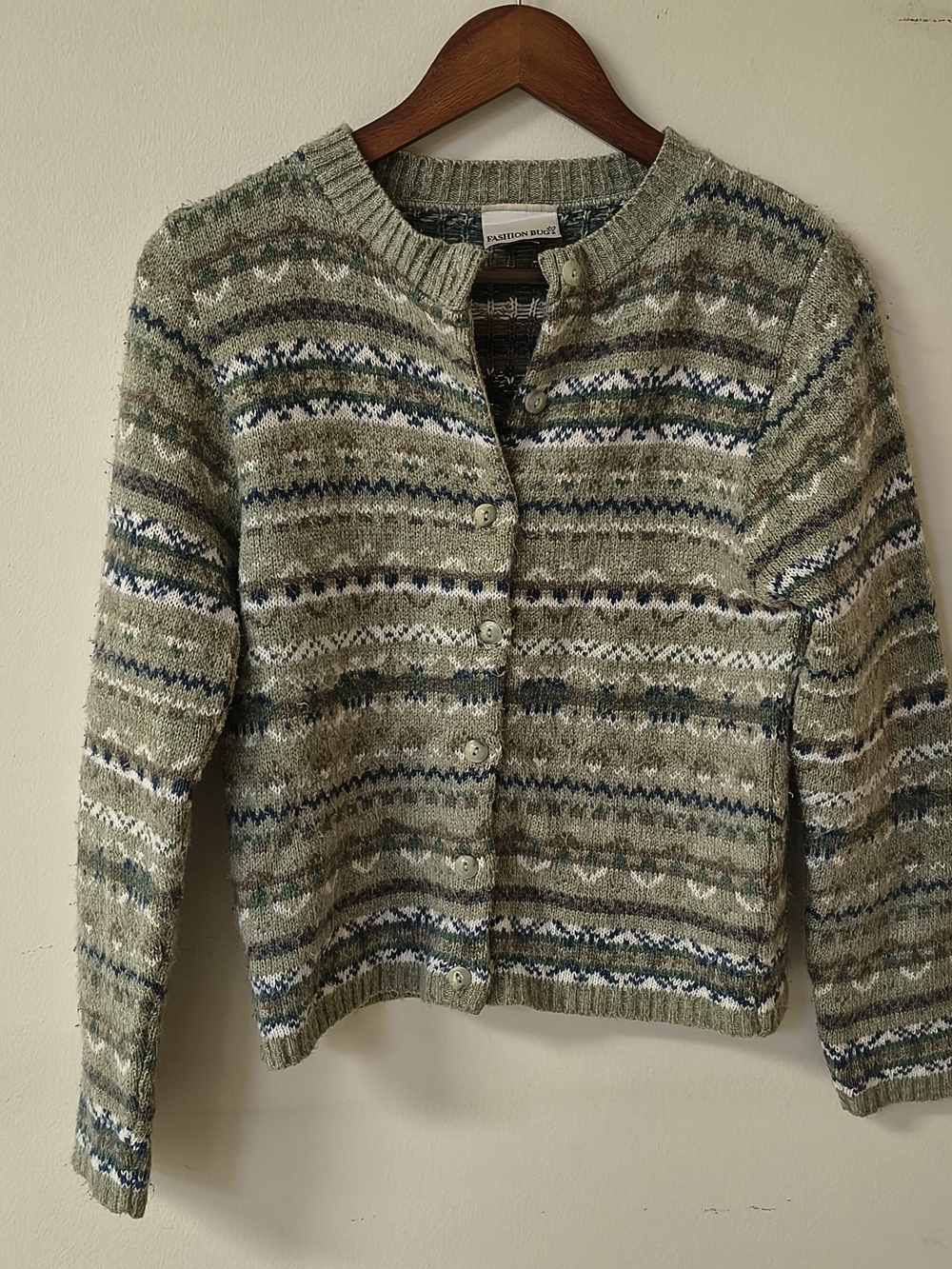 Fashion Bug Green Fair Isle Button-Front Cardigan